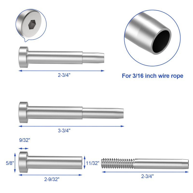CKE 40 Pack Stainless Steel Invisible Receiver and Swage Stud End for 3/16 Inch Cable Railing, Deck Stair Threaded End Fitting for Wood & Metal Post - Image 2